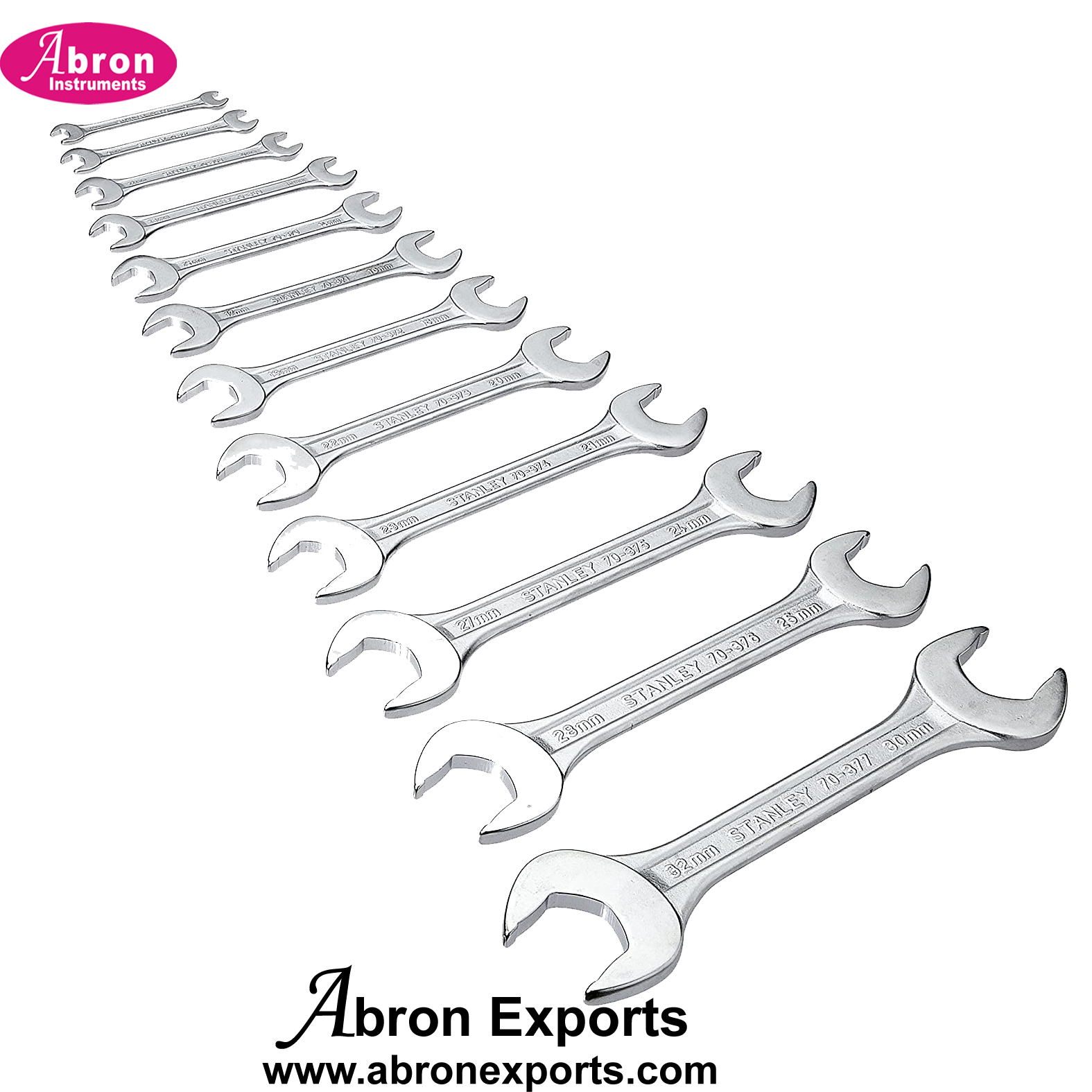 spanner both ends open set of 12pc sizes 6x7 8x9 10x11mm 12x13 14x15 16x17 18x19 20x22 21x23 24x27 25x28 30x32mm stanley abron AT-49SO12